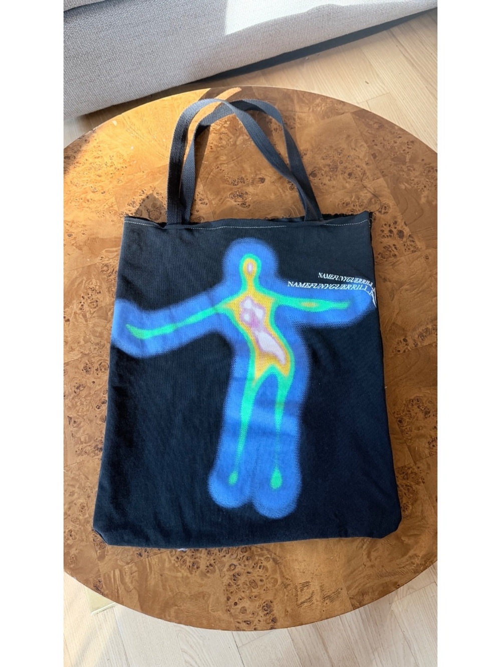 Namefunyguerrilla Graphic Black Canvas Patch Tote Bag Black Canvas Tote Bag